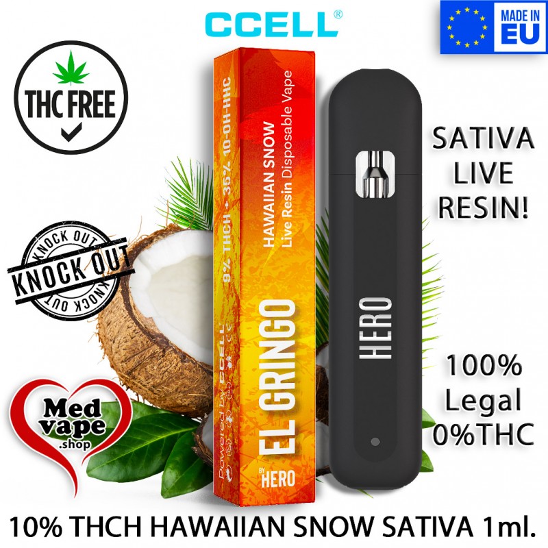 9% THC-H + 35% 10-OH HAWAIIAN SNOW DISPOSABLE - EL GRINGO WEED MEDVAPE THC