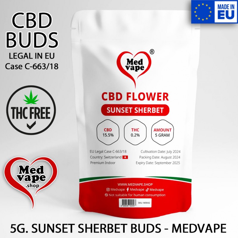 CBD BUDS "SUNSET SHERBET" 5G. FLOWERS - MEDVAPE